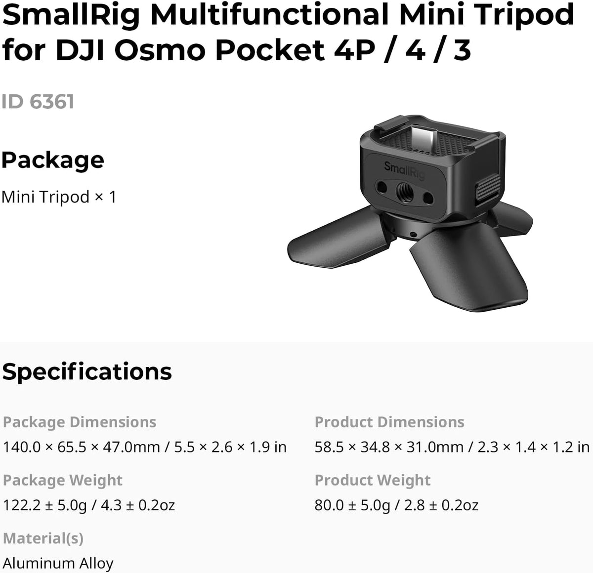 Smallrig 6361 - Mini Desktop Quick Release Tripod