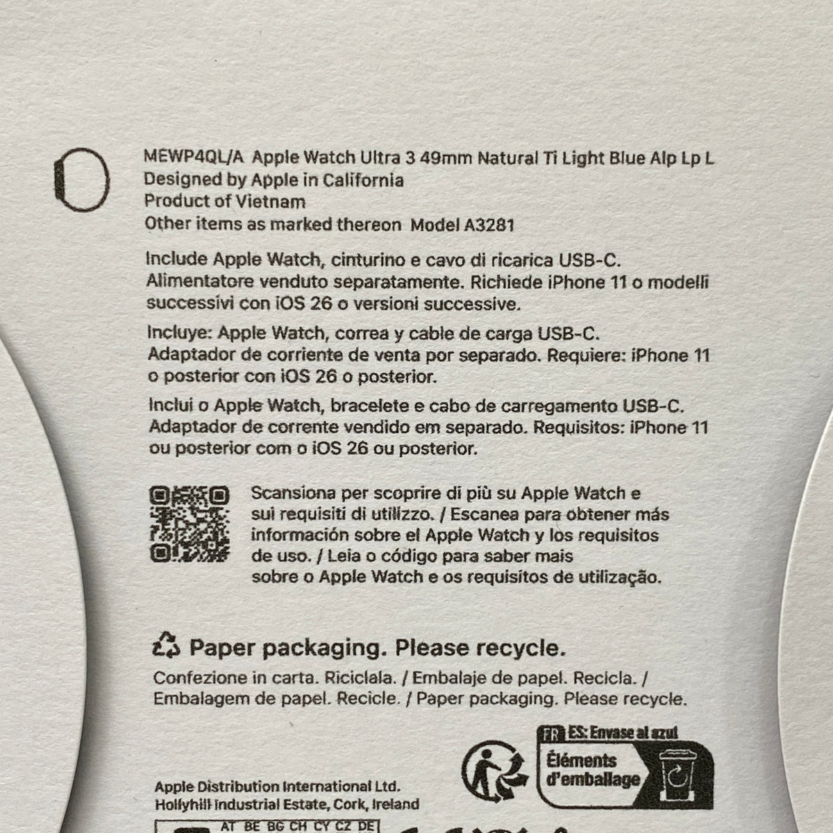 Apple Watch Ultra 3 | Natural Titanium | 49mm | Light Blue Alpine Loop L | NOVO