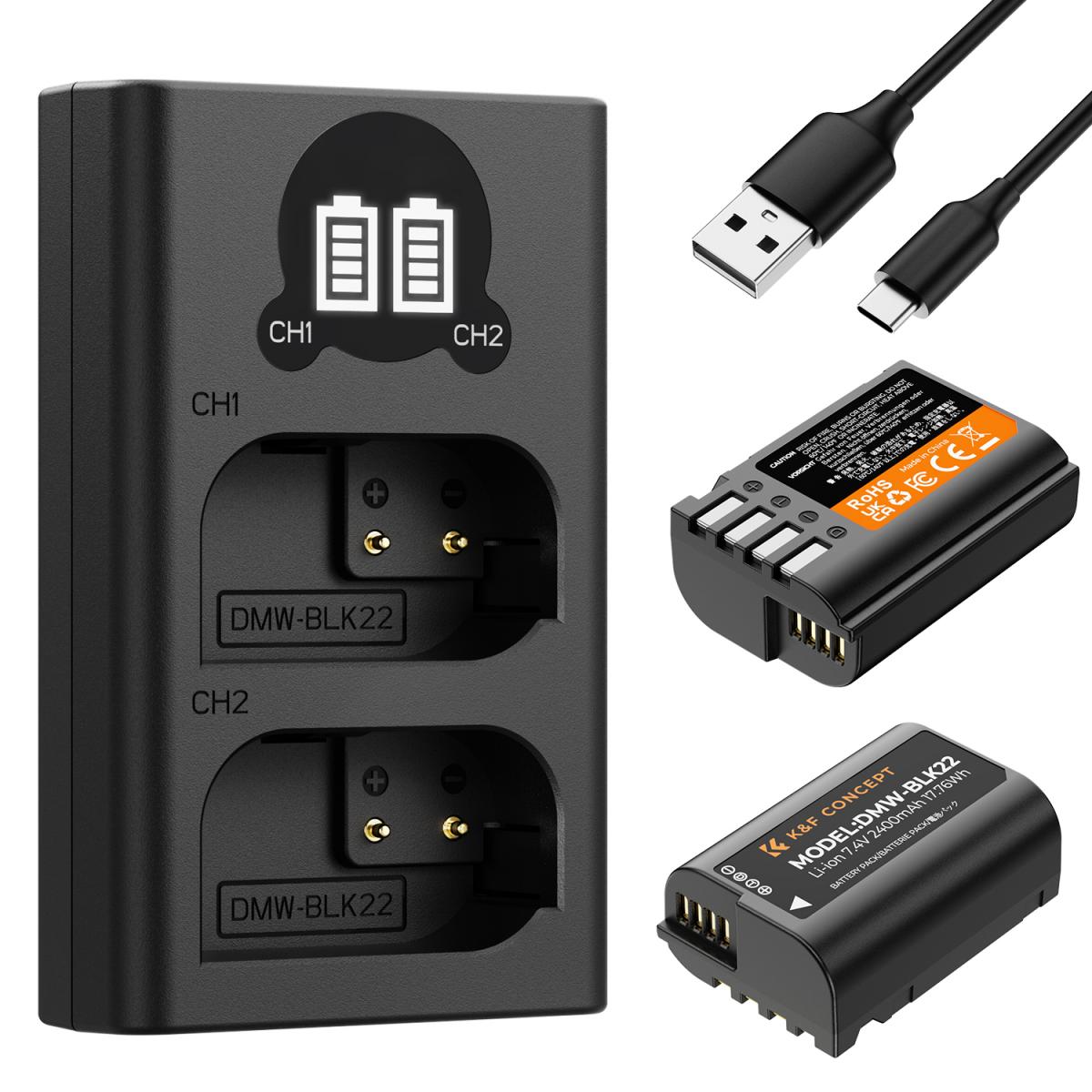 Carregador Duplo K&F Concept + 2x Baterias DMW-BLK22