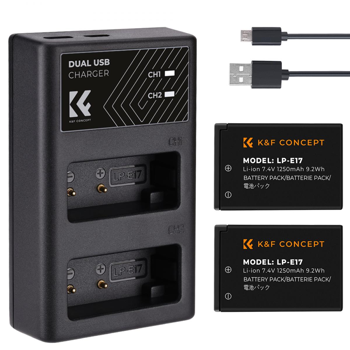Carregador Duplo K&F Concept + 2x Baterias Canon LP-E17
