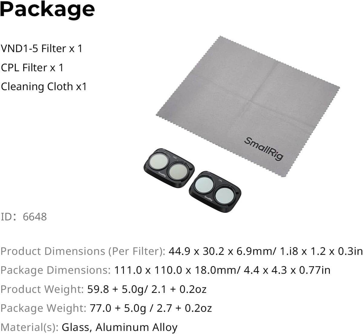 SmallRig 6648 - Filter Kit para DJI Osmo Pocket 4P