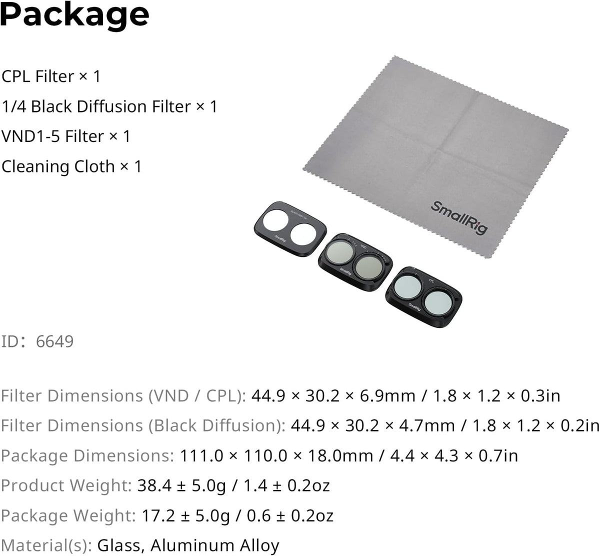 SmallRig 6649 - Filter Kit para DJI Osmo Pocket 4P