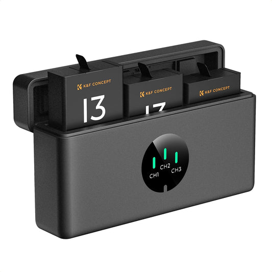 Carregador Triplo K&F Concept + 3x Baterias GoPro Hero 13 | NOVO