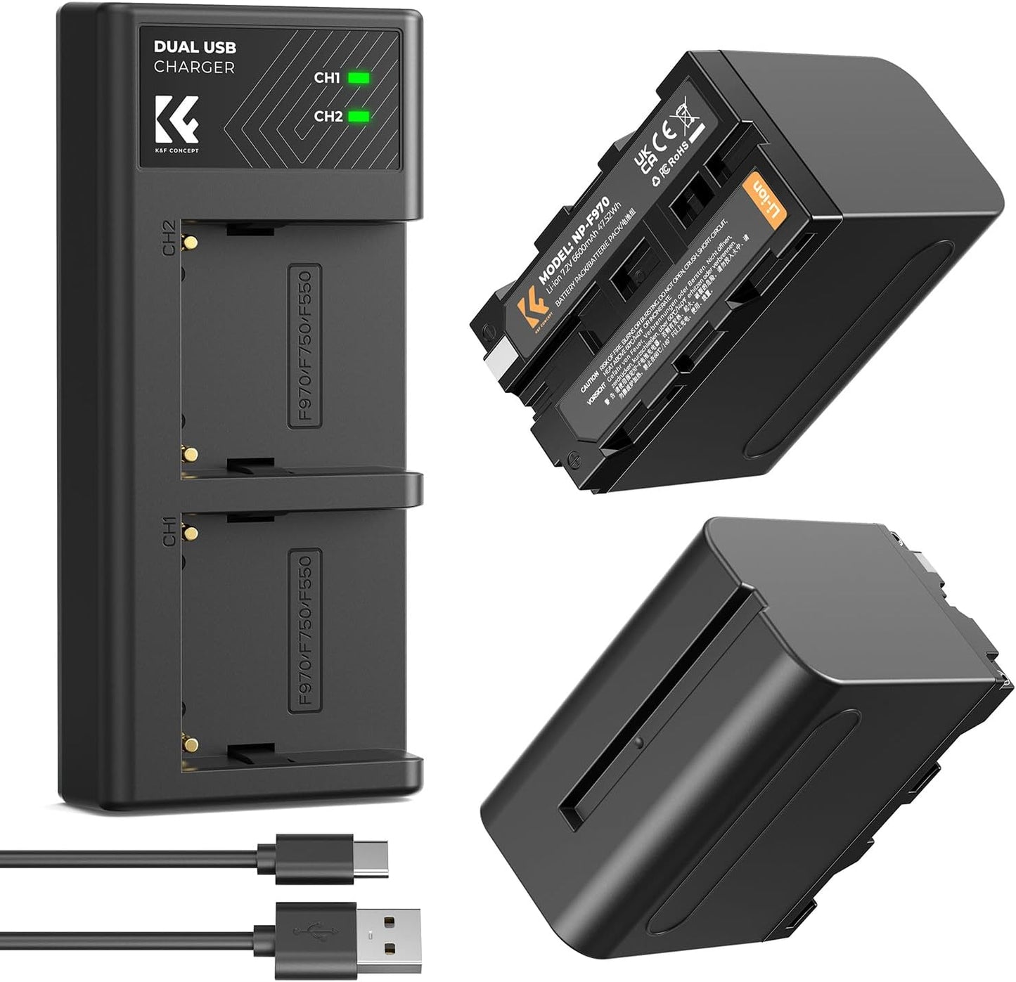 Carregador Duplo K&F Concept + 2x Baterias Sony NP-F550 | NOVO