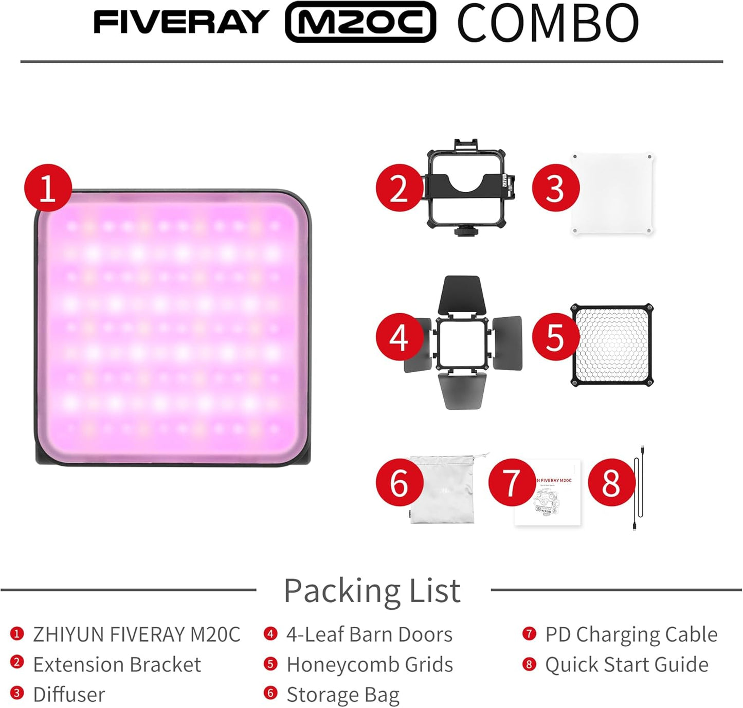 Zhiyun Fiveray M20C Fill Light Combo | RGB | 20W | NOVO