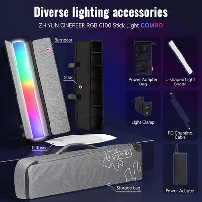 Zhiyun Cinepeer C100 Multi Color Light Bar Combo | NOVO