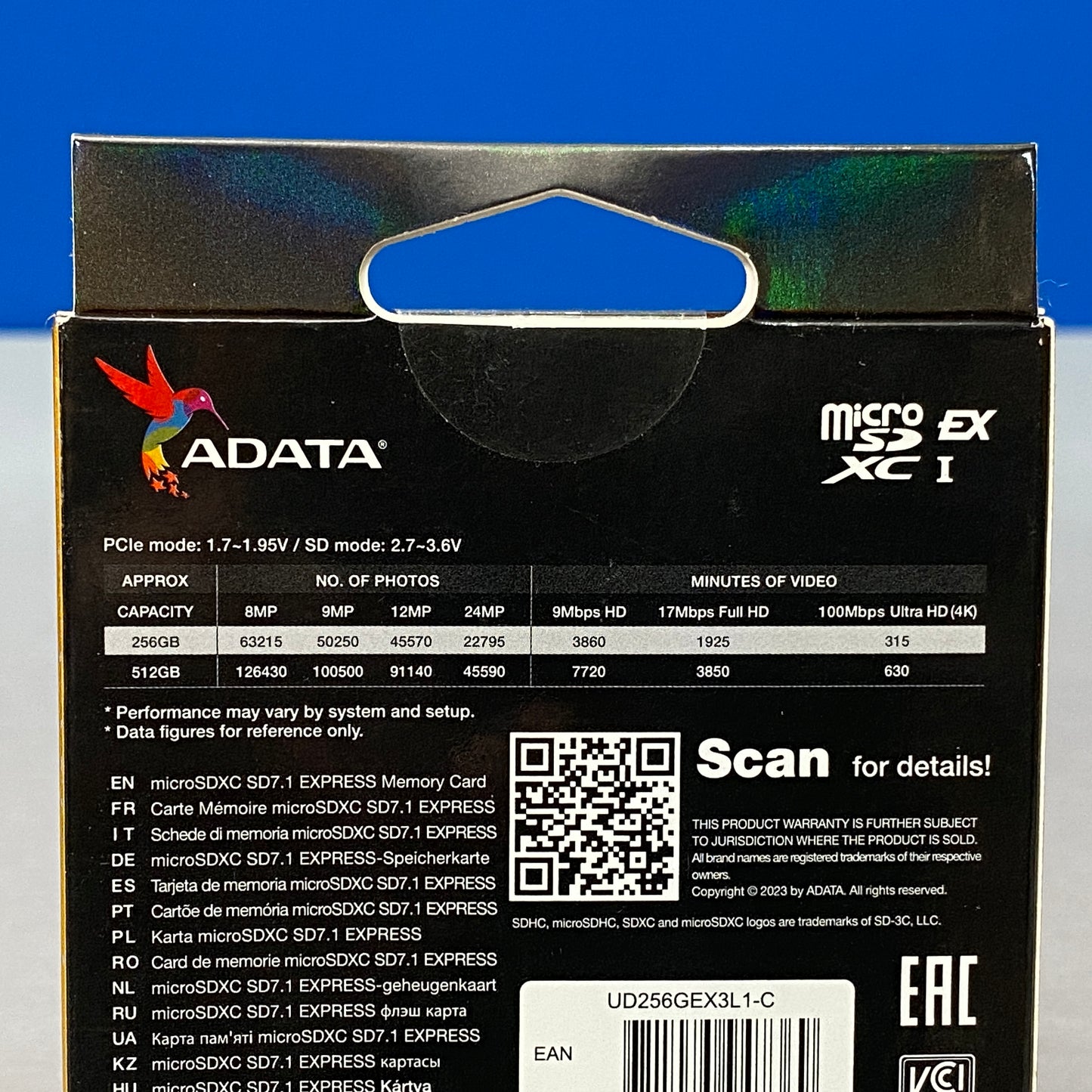 ADATA SD 7.1 Express Card MicroSDXC PCIe Gen3 x1 UHS-I 256GB | 700MB/s - 800MB/s