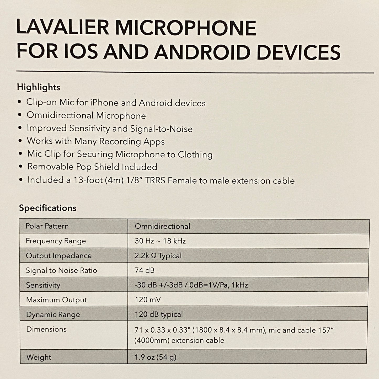 Saramonic SR-LMX1+ (Lavalier Clip-on Microphone - iOS | Android) - NOVO