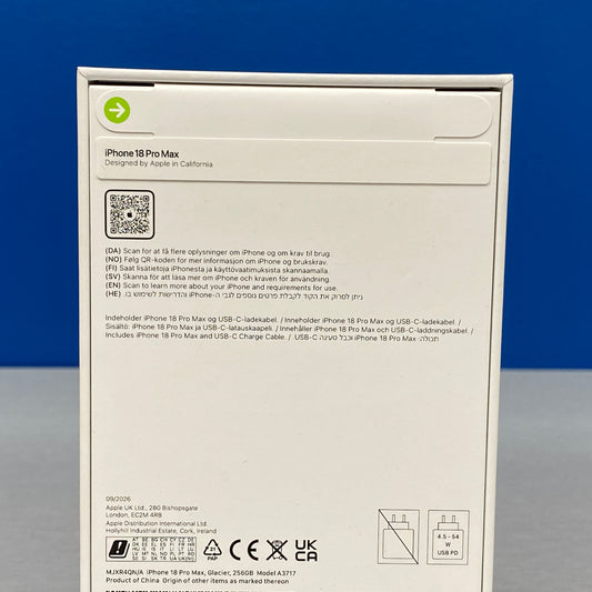 Apple iPhone 18 Pro Max 256GB | Glacier | NOVO | Stock disponivel em loja