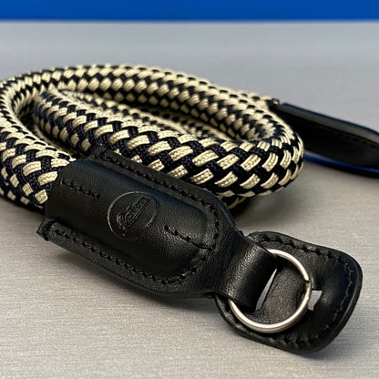 Leica Carrying Strap | Round braided rayon & leather cord | Black/White | 14719