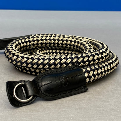 Leica Carrying Strap | Round braided rayon & leather cord | Black/White | 14719
