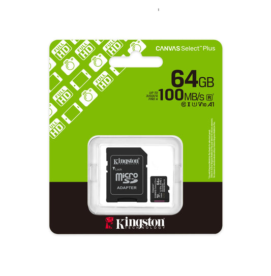 Kingston Canvas Select Plus MicroSDHC - 64GB - 100MB/s V10 c/ Adaptador - NOVO