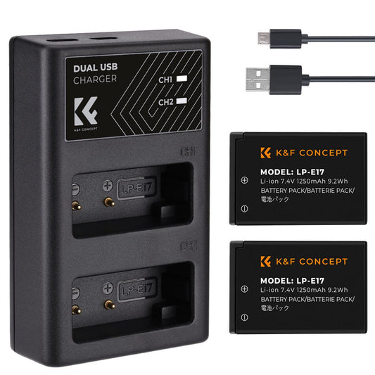 Carregador Duplo K&F Concept + 2x Baterias Canon LP-E17