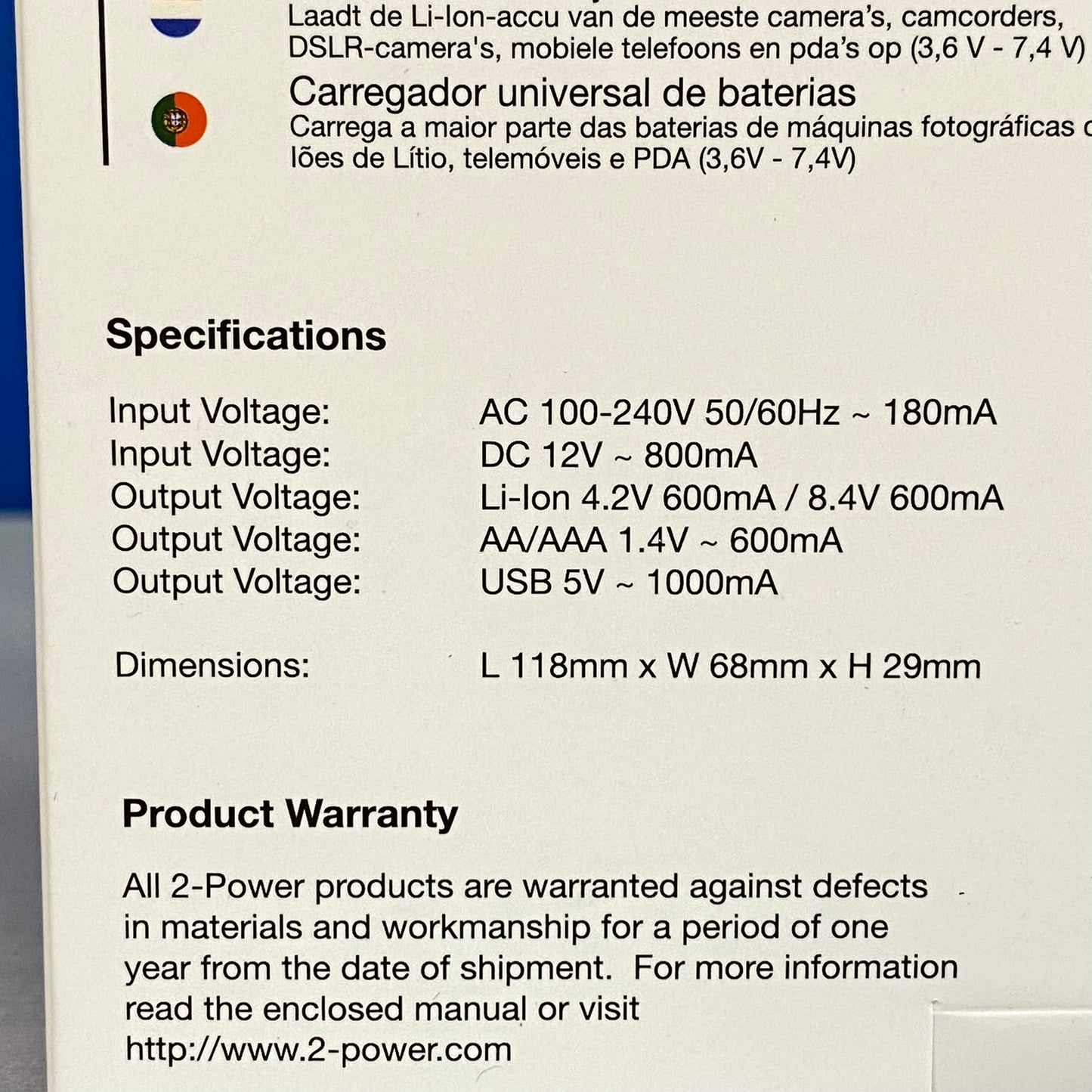 Carregador Universal - 2-Power (Baterias de 3.6V-7.4V)